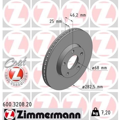 ZIMMERMANN Bremsscheibe | 600.3208.20