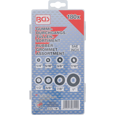 BGS Gummi-Durchgangstüllen-Sortiment | Zoll | 180-tlg | 8112