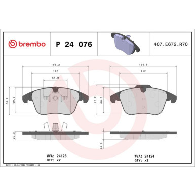 BREMBO Bremsklötze Xtra VA | FORD Galaxy, Mondeo VOLVO S60 06 | P 24 076X