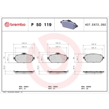 BREMBO Bremsklötze VA | MERCEDES C-Klasse 13 | P 50 119