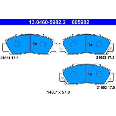 Bremsbelagsatz Honda P. Accord/Civic/Cr-V/Hr-V/Legend/Nsx/Prelude 90 | 13.0460-5982.2