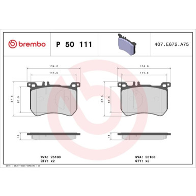 BREMBO Bremsklötze VA | MERCEDES S-Klasse (W222) | P 50 111