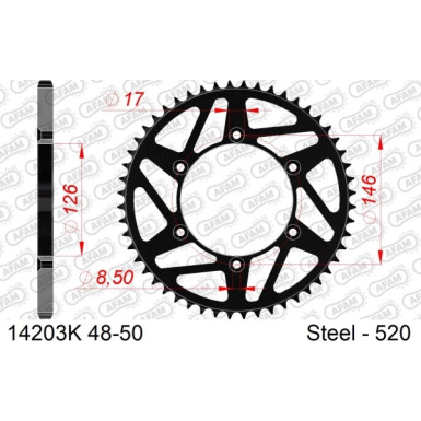 AFAM Kettenrad STAHL 49 Zähne | für 520, schwarz | 14203K-49