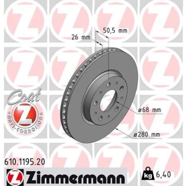 ZIMMERMANN Bremsscheibe | 610.1195.20