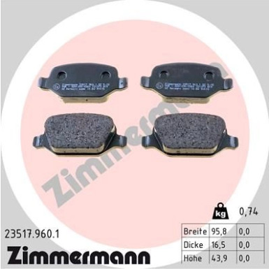 ZIMMERMANN Bremsbelagsatz, Scheibenbremse | 23517.960.1