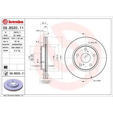 82 481 190 Bremsscheibe VA | TOYOTA Prius, RAV4 08 | 09.B520.11