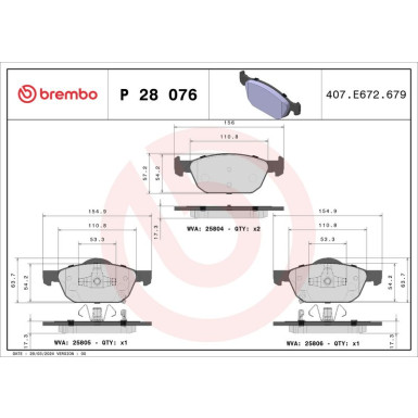 BREMBO Bremsklötze VA | HONDA Civic 12 | P 28 076