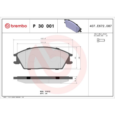 BREMBO Bremsklötze VA | HONDA Accord HYUNDAI Getz 89-10 | P 30 001