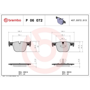 BREMBO Bremsklötze HA | BMW F30 (330d/335i) 11 | P 06 072