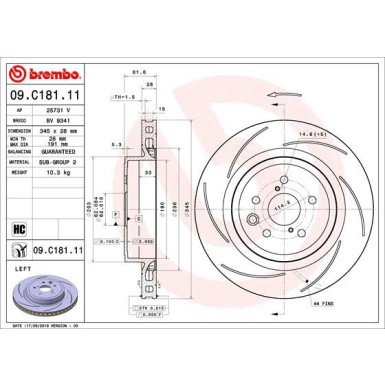 82 482 169 Bremsscheibe HA li | LEXUS GS, RC 14 | 09.C181.11