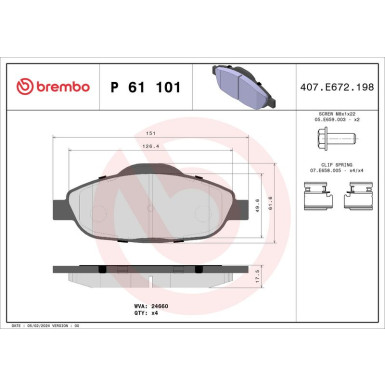 BREMBO Bremsklötze VA | PEUGEOT 308, 3008 07-17 | P 61 101