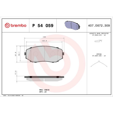 BREMBO Bremsklötze VA | MITSUBISHI Pajreo 15 | P 54 059