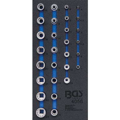 BGS Werkstattwageneinlage 1/3: Steckschlüssel-Einsätze Zwölfkant | 6,3 mm (1/4"""") / 12,5 mm (1/2"""") | 29-tlg | 4056