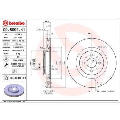 41 481 033 Bremsscheibe VA | ALFA MiTo 1.4T 08 | 09.8004.41