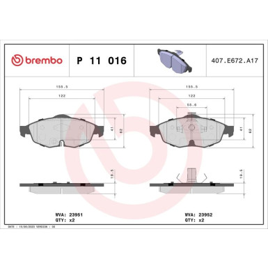 BREMBO Bremsklötze VA | CHRYSLER Sebring 01 | P 11 016