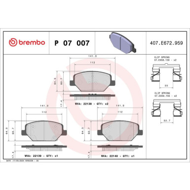 BREMBO Bremsklötze VA | OPEL Insignia 17 | P 07 007