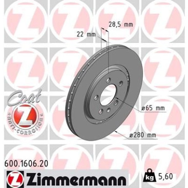 ZIMMERMANN Bremsscheibe | 600.1606.20