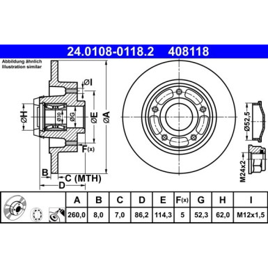 Bremsscheibe Renault T. Clio/Megane/Scenic 08- Mit Abs-Lager | 24.0108-0118.2