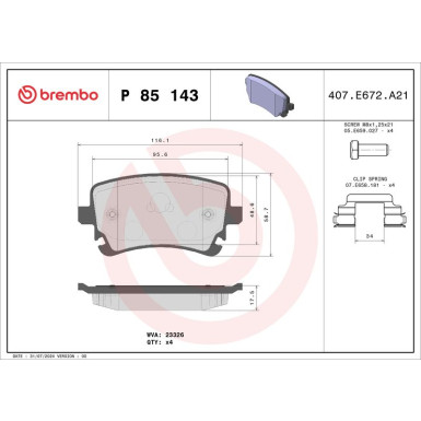 BREMBO Bremsklötze HA | AUDI A6 05 | P 85 143