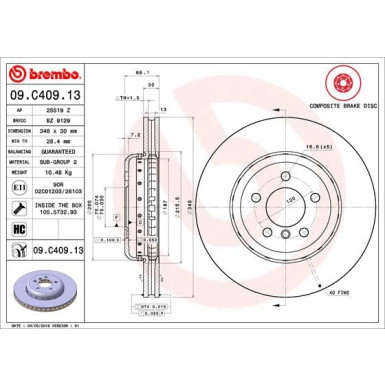 11 481 082 Brembo PREMIUM VA zweiteilig | BMW 5,6,7 09 | 09.C409.13