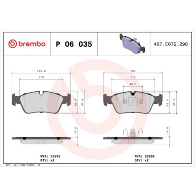 BREMBO Bremsklötze VA | BMW 1, 3 03-13 | P 06 035