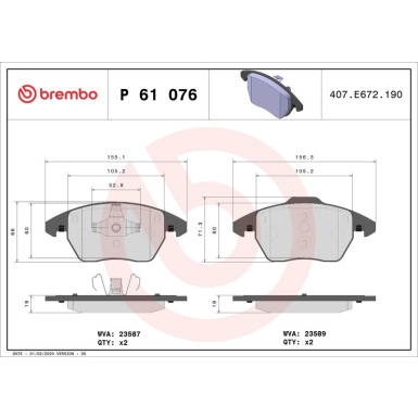 BREMBO Bremsklötze VA | CITROEN C4 PEUGEOT 207, 307 06-17 | P 61 076