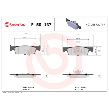 BREMBO Bremsklötze VA | SMART ForTwo, ForFour 14 | P 50 137