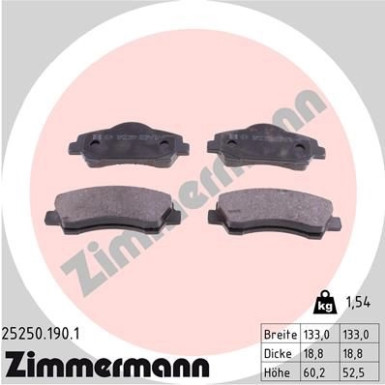 ZIMMERMANN Bremsbeläge | 25250.190.1