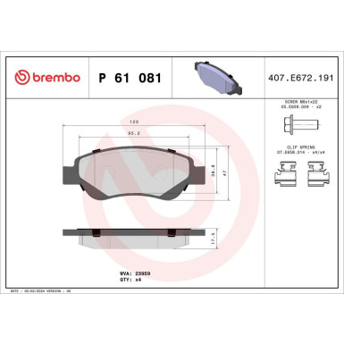 BREMBO Bremsklötze VA | CITROEN C1 PEUGEOT 107, 108 05 | P 61 081