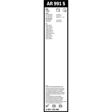 Scheibenwischer Aerotwin AR991S BOSCH | 3397118991