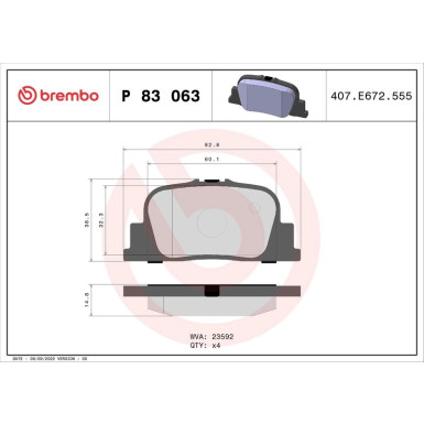 BREMBO Bremsklötze HA | TOYOTA Carmy, Prius 96-09 | P 83 063