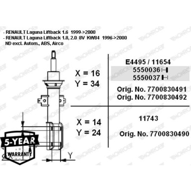 MONROE ORIGINAL-Öldämpfer VA | RENAULT Laguna 99-00 | 11743