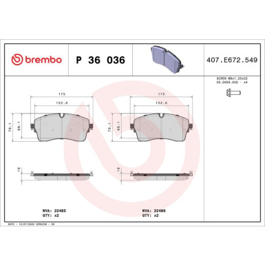 BREMBO Bremsklötze VA | JAGUAR E-Pace 17 | P 36 036