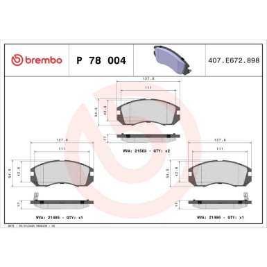 BREMBO Bremsklötze VA | SUBARU Impreza, Legacy 92-00 | P 78 004