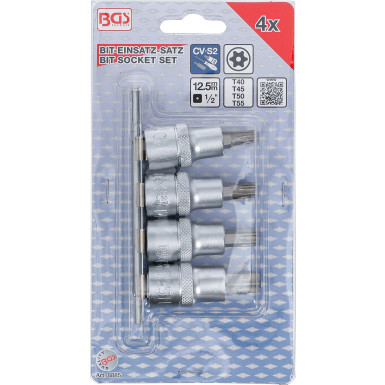 BGS Bit-Einsatz-Satz | Antrieb Innenvierkant 12,5 mm (1/2"""") | T-Profil (für Torx) mit Bohrung T40 - T55 | 4-tlg | 8885