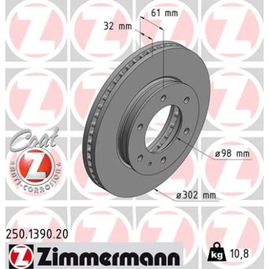 ZIMMERMANN Bremsscheibe | 250.1390.20