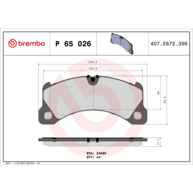 BREMBO Bremsklötze VA | PORSCHE Cayenne 10 | P 65 026