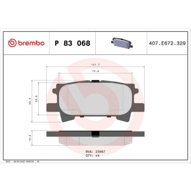 BREMBO Bremsklötze HA | LEXUS RX 03 | P 83 068