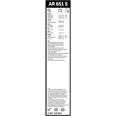 Scheibenwischer Aerotwin AR651S BOSCH | CITROEN Picasso (2Stück) | 3397118913