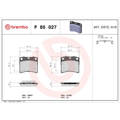 BREMBO Bremsklötze VA | VW T4 90-03 | P 85 027