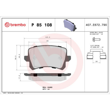 BREMBO Bremsklötze HA | VW Passat, CC 05-16 | P 85 108