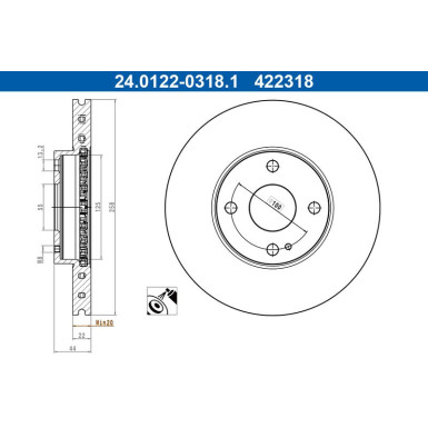 ATE Bremsscheibe | 24.0122-0318.1