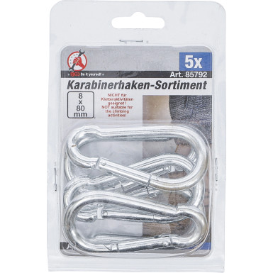 BGS Karabinerhaken-Sortiment | 80 x 8 mm | 5-tlg | 85792