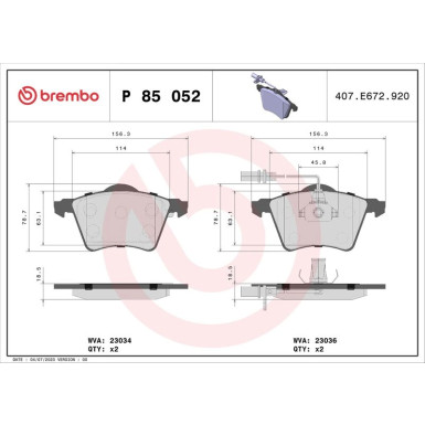 BREMBO Bremsklötze VA | VW T4 90-04 | P 85 052