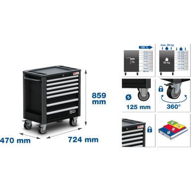BGS Werkstattwagen | 7 Schubladen | extra geringe Bauhöhe | leer | 4102