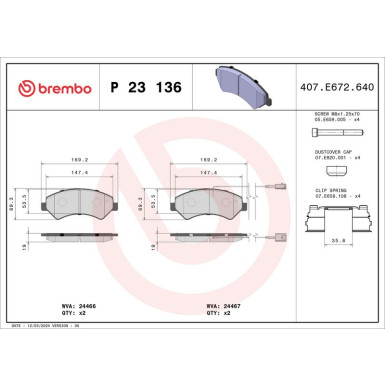 BREMBO Bremsklötze VA | FIAT Ducato 06 | P 23 136