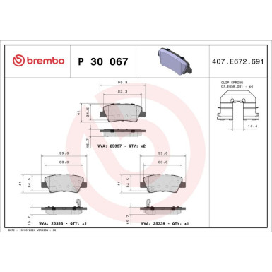 BREMBO Bremsklötze HA | HYUNDAI i30,i40,Sonata,KIA Optima,Rio,Ceed 05 | P 30 067