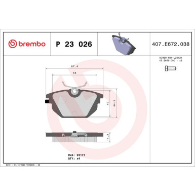 BREMBO Bremsklötze HA | FIAT Bravo, Coupe, Marea 93-07 | P 23 026