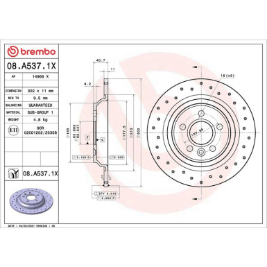 Bremsscheibe HA Brembo Xtra | VOLVO S60, S80 10-18 | 08.A537.1X