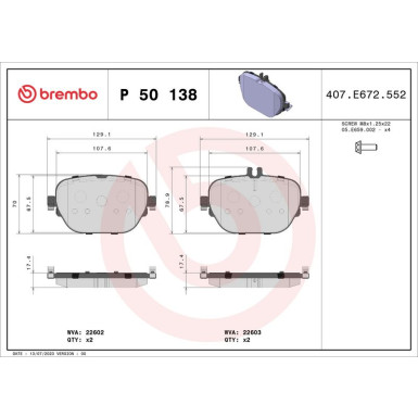 BREMBO Bremsklötze HA | MERCEDES E-Klasse 16 | P 50 138